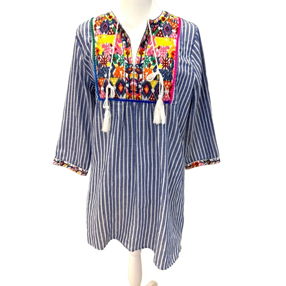 Striped Tunic with Colorful Embroidery Size small